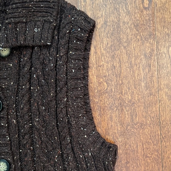 St. John's Bay Brown Flecked Cable Knit Button Down Cardigan Vest, Size Small - Picture 3 of 8